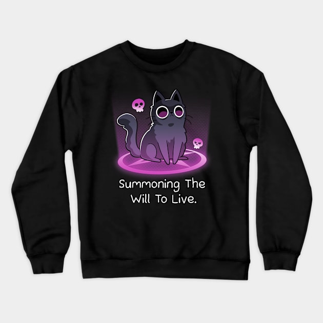 Summoning The Will To Live Cat Crewneck Sweatshirt by Digital Magician